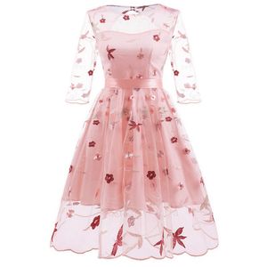 Dames nieuwe jurk kant handgeborduurde vintage bloemen en esdoornblad ontwerp gestippelde gezwollen jurk feestkostuum