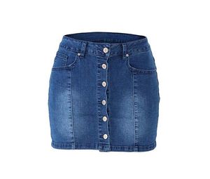 Femmes courte en jean jupe décontractée bouton décontracté élastique de taille moyenne jeans shorts jupes a-line fime mini livraison gratuite