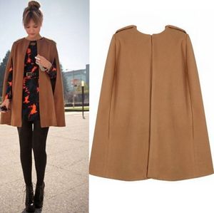 Femmes chaud élégant solide Poncho veste automne printemps Camel / noir Cape vêtements d'extérieur en vrac chauve-souris mince manteau manteau vêtements d'extérieur T200319