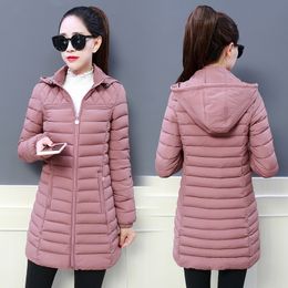 2019 mujeres invierno con capucha abrigo cálido delgado más el tamaño 5XL color caramelo algodón acolchado chaqueta básica mujer medio-largo jaqueta feminina V191025