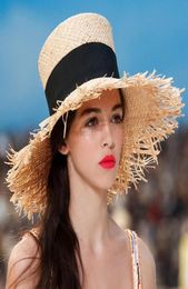 2019 donne039s cappello di paglia estivo Fedora sombrero mujer Panama cappello a cilindro alto spiaggia vintage cilindro visiera a tesa larga alla moda2605074