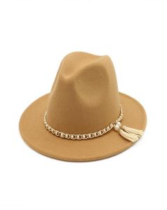 2019 Woollen Filt Hat Panama Jazz Fedoras hoeden Tassel Pearl Vintage Cap Formal Party en Stage Tophoed voor vrouwen Men unisex214N9202532
