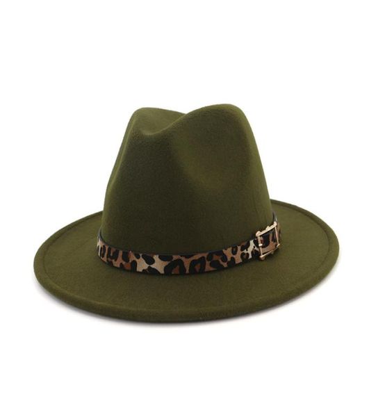 2019 Woolen Felt Hat Panama Jazz Fedoras Chapeaux avec la courroiement de la ceinture de léopard Flat Brim Formal Party and Stage Top Hat For Women Men Unisex9346794