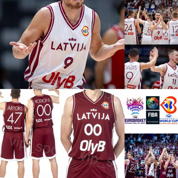 Imprimé Lettonie Basketball 24 Andrejs Grazulis Maillots Coupe du Monde 2023 00 Rodions Kurucs 8 Davis Bertans 55 Arturs Zagars 66 Kristers Zoriks 11 Rolands Smits Rouge Blanc