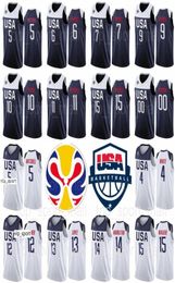 Copa del Mundo 2019 Equipo de baloncesto FIBA EE. UU. Kemba Walker Jerseys Donovan Mitchell Tatum Plumlee Turner Lopez Middleton Barnes2366389