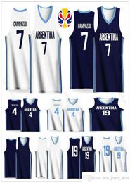 Équipe de la Coupe du monde 2019 Jerseys de basket-ball de l'Argentine 4 Luis Scola 7 Facundo Campazzo 8 Nicolas Laprovittola 14 Gabriel Deck 29 Patric7048744