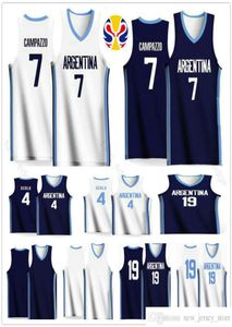 Équipe de la Coupe du monde 2019 Jerseys de basket-ball de l'Argentine 4 Luis Scola 7 Facundo Campazzo 8 Nicolas Laprovittola 14 Gabriel Deck 29 Patric7048744