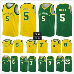 2019 Wereldbeker team Australië Basketball Jerseys 5 Patty Mills 12 Aron Baynes 8 Matthew Dellavedova 6 Andrew Bogut Aangepast bedrukt shirt