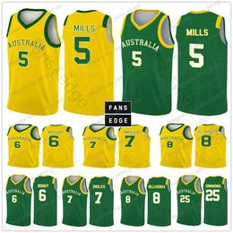 2019 Coupe du monde Team Australie Jerseys de basket-ball 5 Patty Mills 12 Aron Baynes 8 Matthew Dellavedova 6 Andrew Bogut Custom Imprimé Shirt