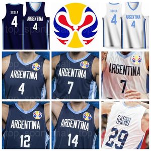 2019 Wereldbeker Team Basketbal Jersey Argentinië 12 Marcos Delia 3 Luca Vildoza 9 Nicolas Brussino 10 Maximo Fjellerup 4 Luis Scola Garino