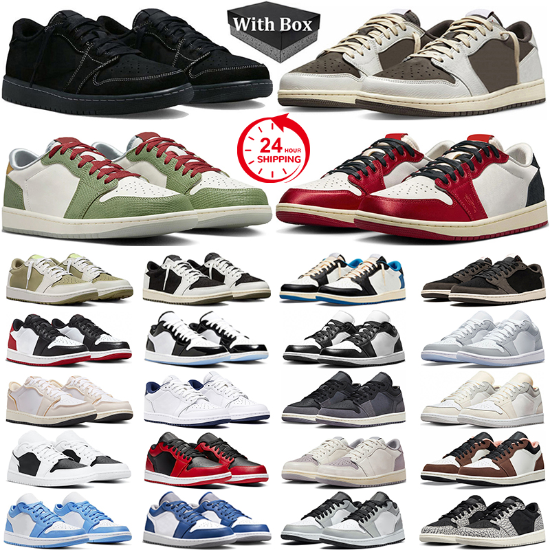 Z pudełkiem kobiety Jumpman 1 niskie buty do koszykówki 1S Rok Dragon Black Phantom Reverse Mocha Olive Panda Black Toe Wolf Grey Mens Treakers