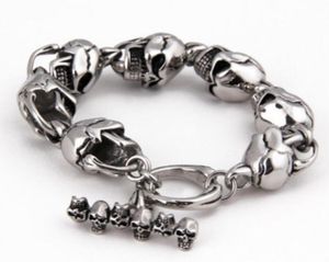 Cadeaux vintage argent pur acier inoxydable squelette crâne lien chaîne bracelet hommes bracelet bijoux cadeaux de mode bijoux bling