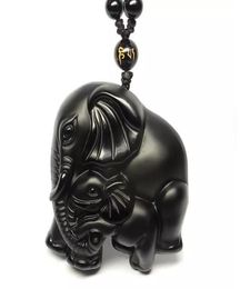 Año 2019, piedra obsidiana natural tallada a mano, elefante, amuleto de buena suerte, colgante 3294113