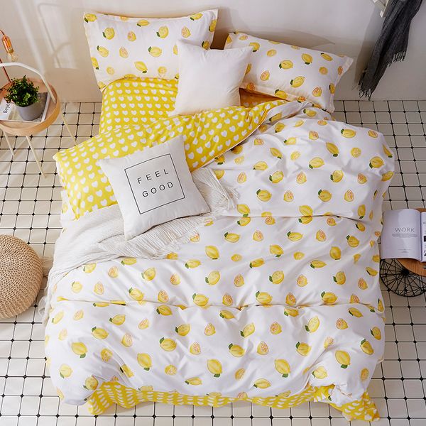Ensemble de literie imprimées au citron jaune 2019 3 / 4pcs enfants / lit adulte de lit de lin à couverture de lit de lit de lit de lit de couverture de courtepointe de courtepointe de fruit