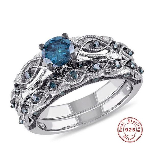 2019 Yknrbph Hermoso ajuste de bisel S925 Anillo de compromiso de ley Azul Diamante de mujer Joyería fina Envío rápido Y19052401