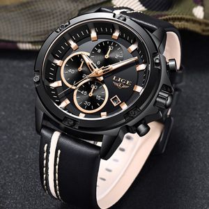 2019Lige Men Watches Fashion Chronograph Male Top Brand Luxury Quartz Watch Men Leather Waterproof Sport Watch Relogio Masculino Y19061 2114