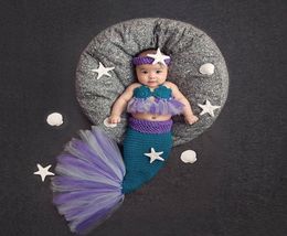 2019new Bébé Fille Tricoté Costumes De Sirène Tutu Maille Dentelle Queue De Sirène Vêtements Nouveau-Né Bebe Pographie Props Étoile De Mer BandeauMX3084806