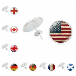 2019new romantisch meisje Duitsland Canada UK Schotland Frankrijk Engeland Amerikaanse vlag Tijd Glas Convex Oorbellen Dames Sieraden Q0709