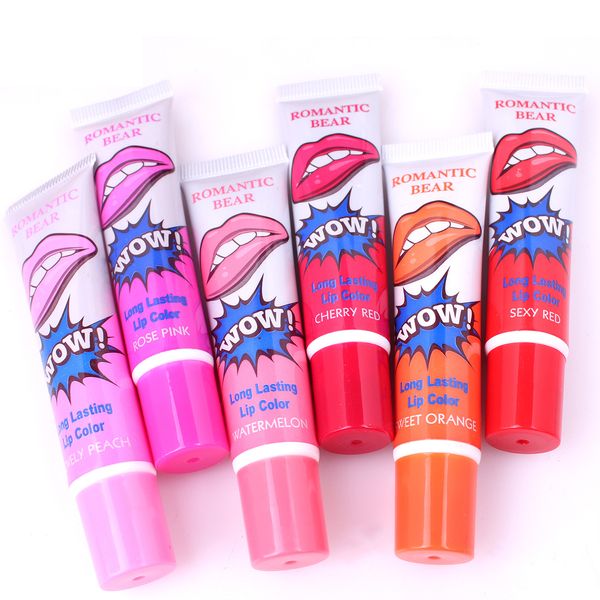 2019Newest Lip Gloss Peel-off Dure 24h Pas Stain Collagène Rouge à lèvres Baume Plante romantique Ours 6 couleurs de maquillage Masque hydratant à lèvres