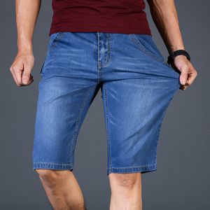 2019 été marque Stretch mince coton de haute qualité Denim Jeans mâle court hommes longueur au genou bleu doux décontracté Shorts grande taille 28-46