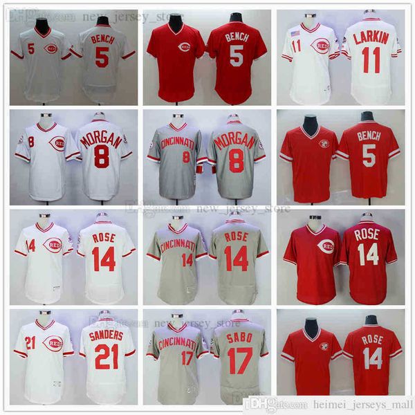 2019e Baseball 14 Pete Rose Maillots 5 Johnny Bench 11 Barry Larkin 17 Chris Sabo 8 Joe Morgan 21 Deion Sanders Maillot cousu homme femme