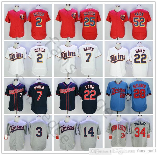 2019 hombre mujer niños camisetas de béisbol 22 Miguel Sano 25 Byron Buxton 26 Max Kepler 7 Joe Mauer Kent Hrbek Bert Blyleven Kirby Puckett Jersey