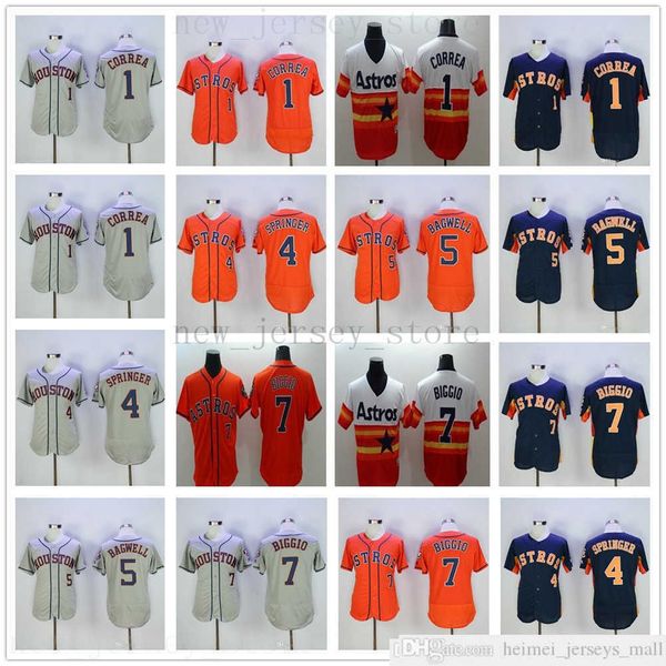 2019th Mens Women Youth Baseball Jerseys Cousu 4 george springer 5 Jeff Bagwell 7 Craig Biggio Jersey Orange gris rouge bleu Enfants