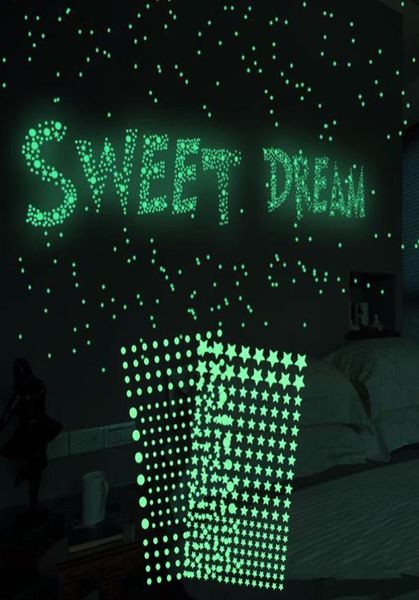 202 Pcsset 3D Bubble Luminous Stars Dots Etiqueta de la pared que brilla en la oscuridad para DIY Kids Baby Rooms Tatuajes de pared Pegatinas fluorescentes8217373