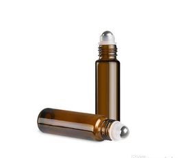 2020 - 10 ml (1/3 oz d'épaisseur en verre AMBRE Roll On Bottle Bouteille d'huile essentielle de parfum d'aromathérapie vide + Roller Ball en métal BY DHL Free