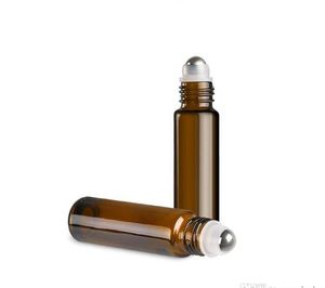 2020 - 10 ml (1/3 oz d'épaisseur en verre AMBRE Roll On Bottle Bouteille d'huile essentielle de parfum d'aromathérapie vide + Roller Ball en métal BY DHL Free
