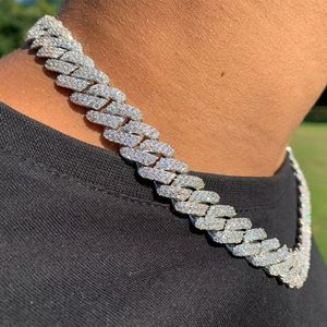 Collier de créateur 18 mm Iced Cuban Link Chaîne en or pour homme Chaîne à griffes Collier plaqué or blanc 14 carats 2 rangées de bijoux en zircone cubique avec diamants Chaîne cubaine de 16 pouces à 24 pouces