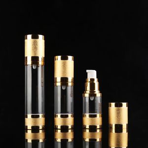 2020 15ml 30ml 50ml Gold Airless Pump Bottle Botella de loción recargable portátil Envase cosmético Envío gratis