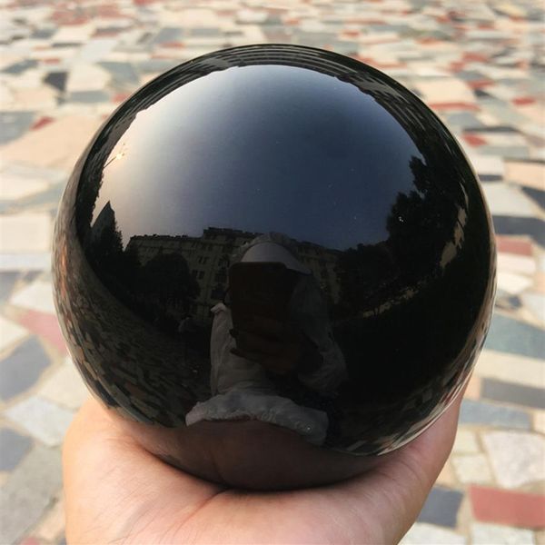 2020 1 pièces naturel lourd naturel noir obsidienne sphère grande boule de cristal guérison pierre ennemi décoration de la maison2436