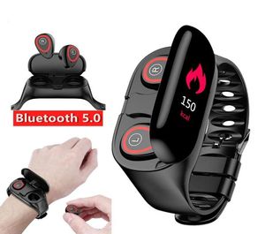 2020 2 In 1 waterdichte Smart Watch Heart Rate Monitor Bluetooth oortelefoon Fitness Tracker Bloeddruk Smart horloges voor Android 5129190