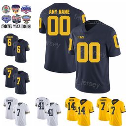 NCAA Football College Michigan Wolverines Jersey 7 Donovan Edwards 41 Jesaja Gash 14 Roman Wilson 6 Cornelius Johnson 25 Junior Colson 23 CJ Stokes Blue White Yellow