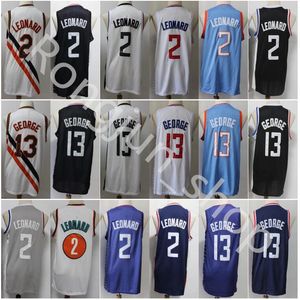 2021 Basketbal 2 Kawhi 13 Paul Leonard George Jersey Stitched Top Kwaliteit Zwart Wit Blauw