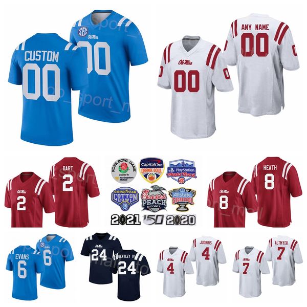 NCAA College Football Ole Miss Rebels 4 Quinshon Judkins Jersey 2 Jaxson Dart 7 Luke Altmyer 6 Zach Evans 24 Ulysses Bentley IV 8 Malik Heath University Bleu Rouge Blanc