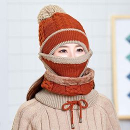 2020 3 stks / set hoeden winddichte dop vrouwen gezicht cover + sjaal + besen winter ademend vrouwen mannen met masker hoed skiën warme casual mutsen