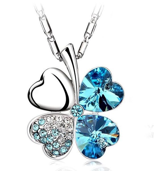 2020 925 Collier En Argent Bijoux Réel Autriche Cristal Style Doux Trèfle À Quatre Feuilles Pendentif Collier Bijoux Pour Femmes Cadeau De Mariage 5 Couleurs