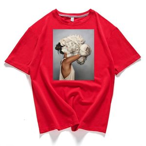 2020 95% algodón flor pluma mujer camiseta verano manga corta cuello redondo Harajuku estampado camiseta Casual moda femenina Tops