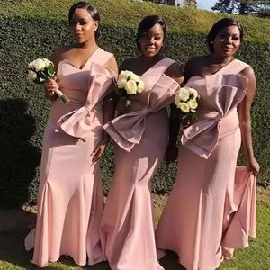 2020 African Bridesmaid Dresses One Shoulder Maid Of Honor Gowns Bow Satin Mermaid Wedding Guest Prom Dress