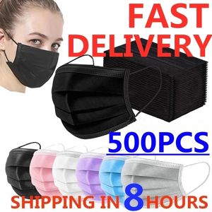 Stock américain !!! 500pcs masque facial jetable 3 couches anti-poussière couverture de protection faciale anti-poussière jetable salon boucle d'oreille bouche masque livraison rapide