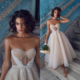 2022 Afrikaanse luxueuze thee -lengte baljurk trouwjurken kralen kant 3D Appliques Crystal Plus Size Bridal Ghowns BC10190 B0623G1