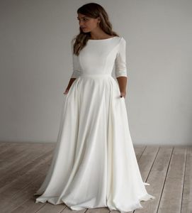 2020 Aline Crepe Robe de mariée modeste manches longues Pockest Sweep Train Simple Elegant Informel Boho Boho Bridal Gowns Sleeved Custom M3295308