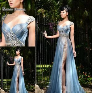 2020 ALine dentelle côté fendu robes de soirée chérie sexy tulle boutique occasion cristaux tenue de fête beauté robe de bal4069337