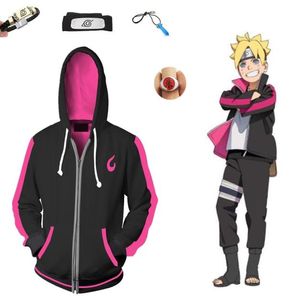 2020 Anime Uzumaki Boruto Hokage Diseño de cremallera unisex Cosplay Chaqueta con capucha Abrigo Diadema Pulsera Anillo Collar Conjunto completo7760529