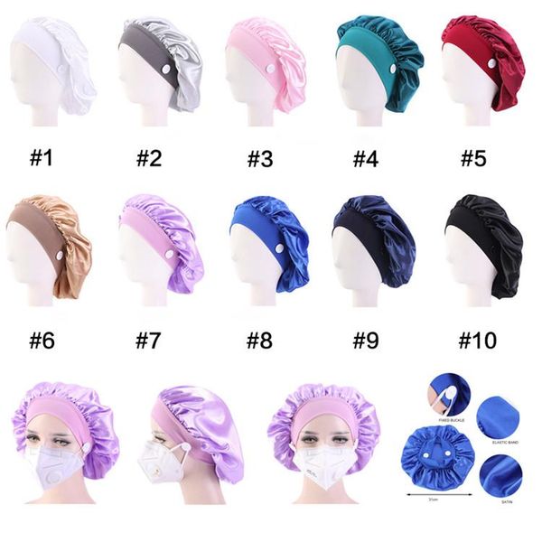 10 Pcs Soie Bonnet De Nuit Chapeau Peut Accrocher Masque Femmes Couvre-tête Bonnet De Sommeil Bonnet En Satin Pour De Beaux Cheveux Fournitures De Nettoyage À Domicile Accessoires CPA3306