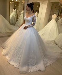 2020 Arabic Aso Ebi Cheap Sheer Neck Sexy Wedding Dresses Long Sleeves Lace Beaded Bridal Dresses Vintage Wedding Gowns ZJ0532