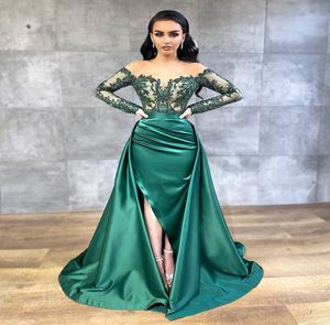 2020 arabe Aso Ebi Hunter vert robes de soirée sexy dentelle perlée robes de bal sirène formelle fête deuxième réception robes ZJ2284227723