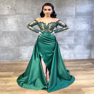 2020 Arabe Aso Ebi Hunter Green Sexy Robes de soirée en dentelle Robes de bal en dentelle Sirène formelle Deuxième Robes de réception ZJ228 3421